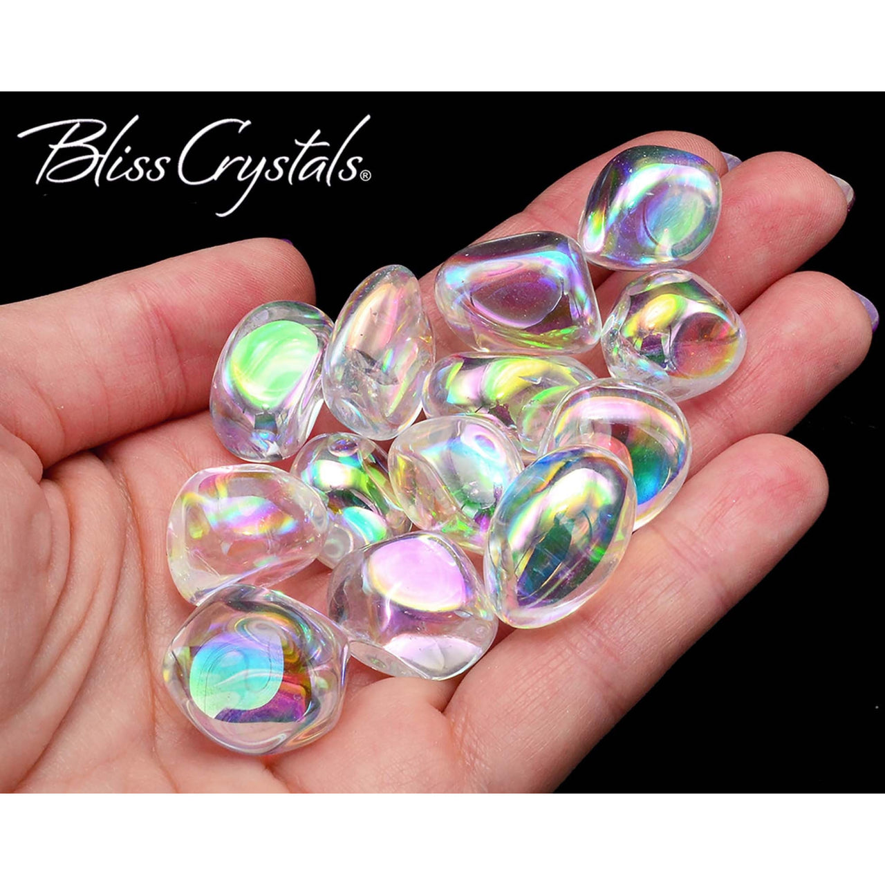 1 CLEAR QUARTZ Titanium Rainbow Angel Aura Tumbled Stone 