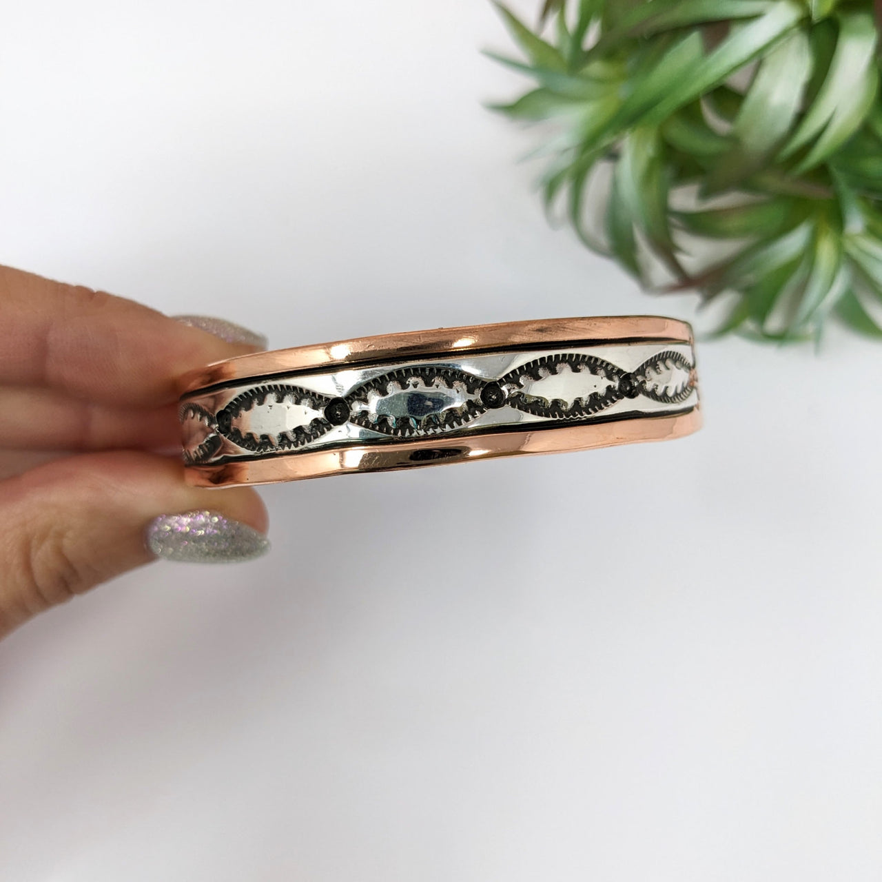 Copper & Silver 2.5’ Cuff Bracelet with Black and White Bea Design, Style #LV2767