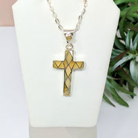 Thumbnail for Sterling Silver Shell Inlay Cross Pendant on White Mannequin - Product LV2769