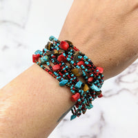 Thumbnail for Woman wearing Crystal Beaded 12 Strand 8’ Bracelet w/ Magnet Clasp #LV1805