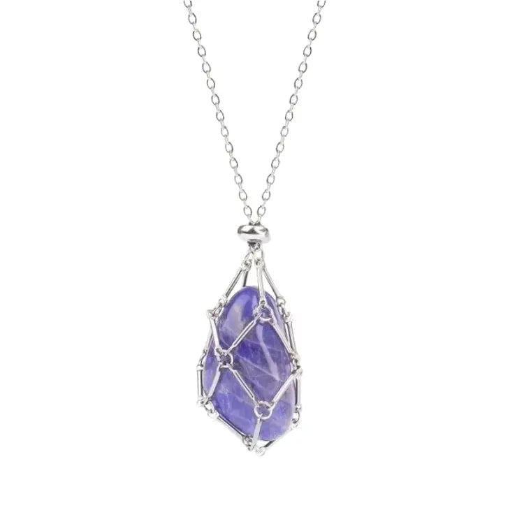 Crystal Holder Necklace & Bracelet #J100 featuring a purple stone pendant