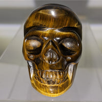 Thumbnail for Tiger’s Eye Crystal Skull Carving 1-1.5’ #C077 with intricate skull-on-skull design