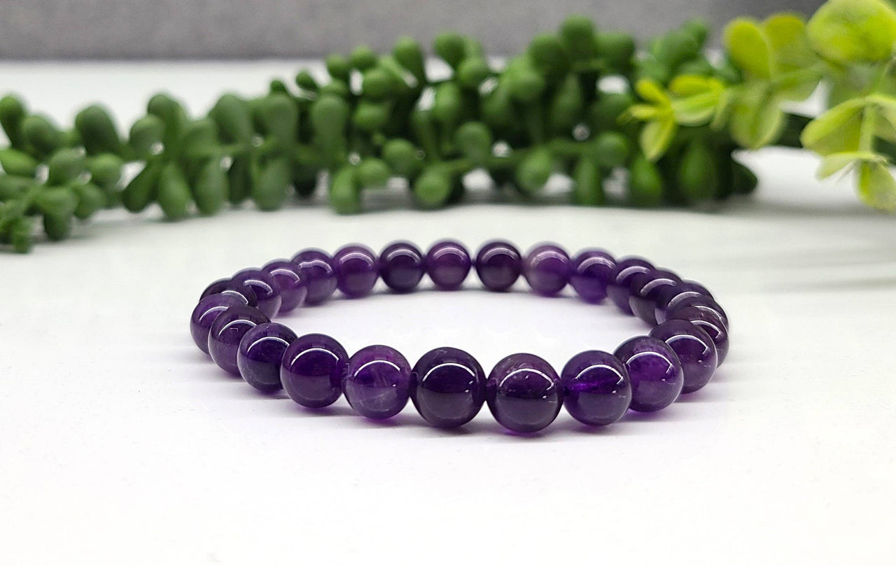 Amethyst Gemstone Bracelet Stretchable 8mm Beads, Size 7" #LV3993