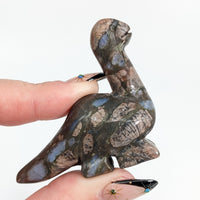 Thumbnail for A small bird sculpture made of Larvikite rock, also known as blue pearl, Dinosaur Carving #LV1355