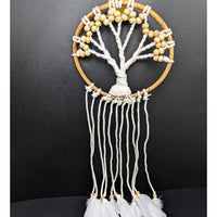 Thumbnail for White dream catcher with wooden beads and feathers - Dreamcatcher White Tree of Life #SK9573