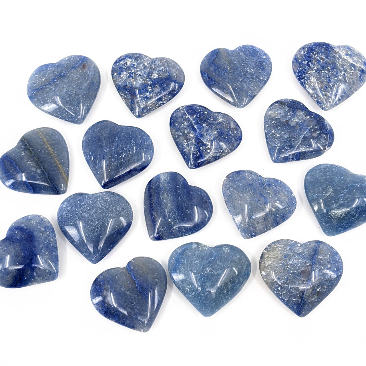 Close-up of blue heart-shaped Dumortierite stones in product Dumortierite 1.4’ Heart #SK9424