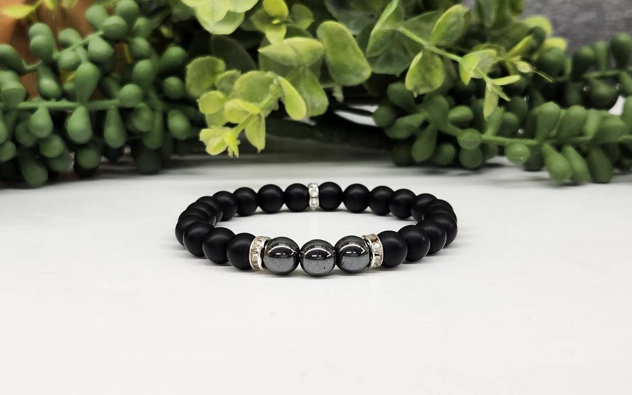 Hematite and Black Obsidian Bracelet 8mm Beads #LV3991