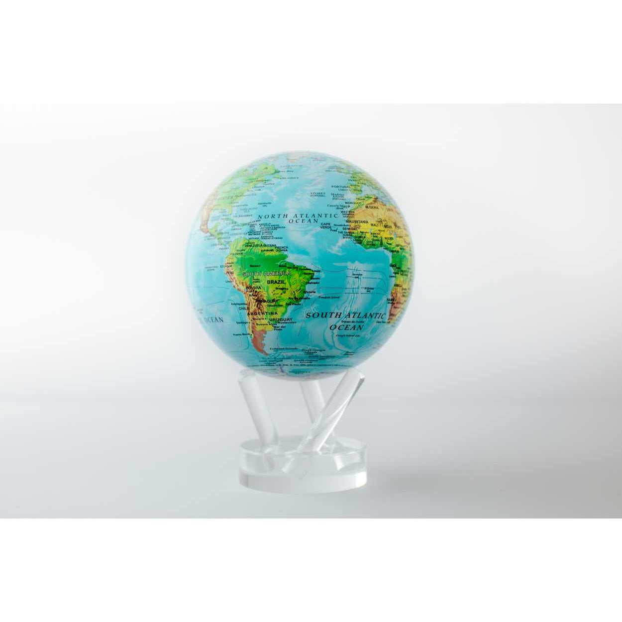 Earth Relief Map Rotating Mova Globe 4.5’ with Acrylic Base featuring blue and green earth globe