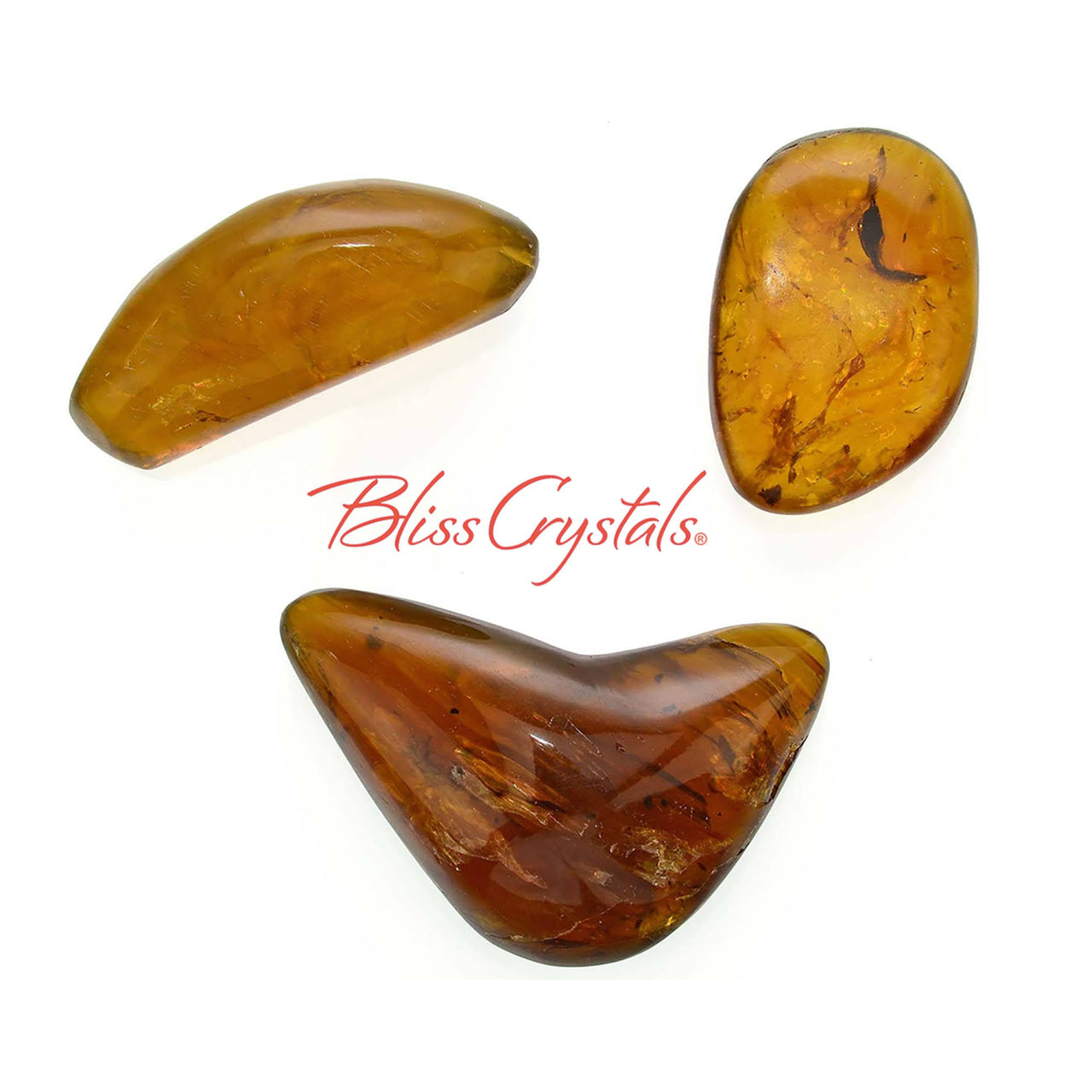 Extra large hand polished dark amber tumbled stone with red inscription