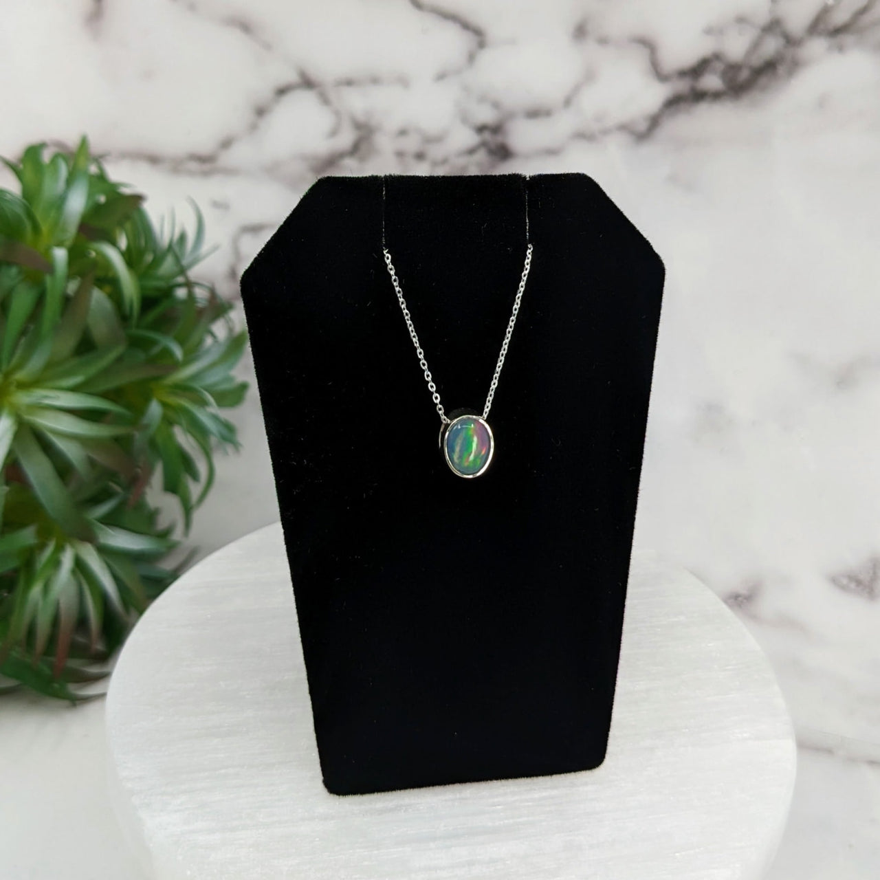 Ethiopian Opal Oval Necklace on Sterling Silver Slider Pendant, 18’ Chain #LV3251