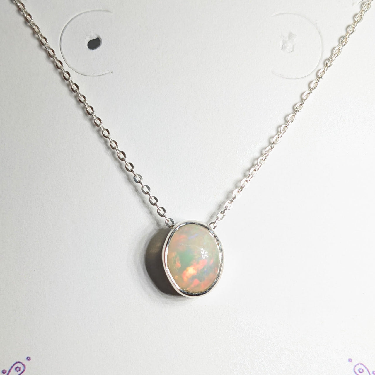 Sterling silver necklace with white opal slider pendant on adjustable chain #SK7302