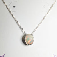 Thumbnail for Sterling silver necklace with white opal slider pendant on adjustable chain #SK7302