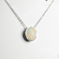 Thumbnail for Close-up of Ethiopian Opal Sterling Silver Slider Pendant on Adjustable Chain Necklace