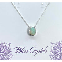 Thumbnail for Ethiopian Opal Sterling Silver Necklace with Green Stone, Adjustable 16’-18’ Chain #SK7302