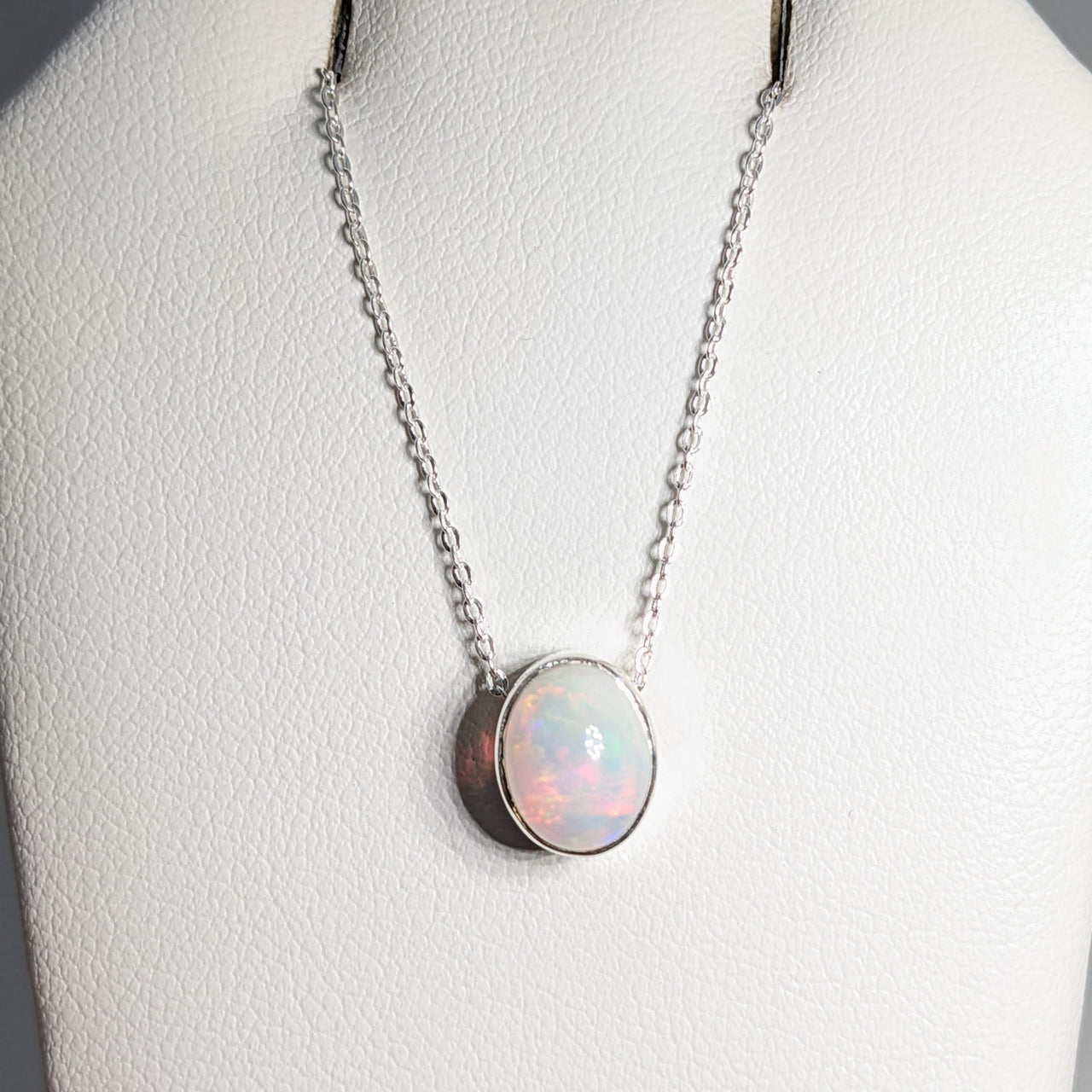 Ethiopian Opal Sterling Silver Slider Pendant on Adjustable Chain Necklace #SK7302