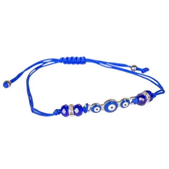 Evil Eye Adjustable String Bracelet #J743 - Blue Evil Eye Bracelet for Protection