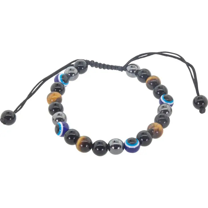 Evil Eye Adjustable String Bracelet #J743 with black and blue bead design