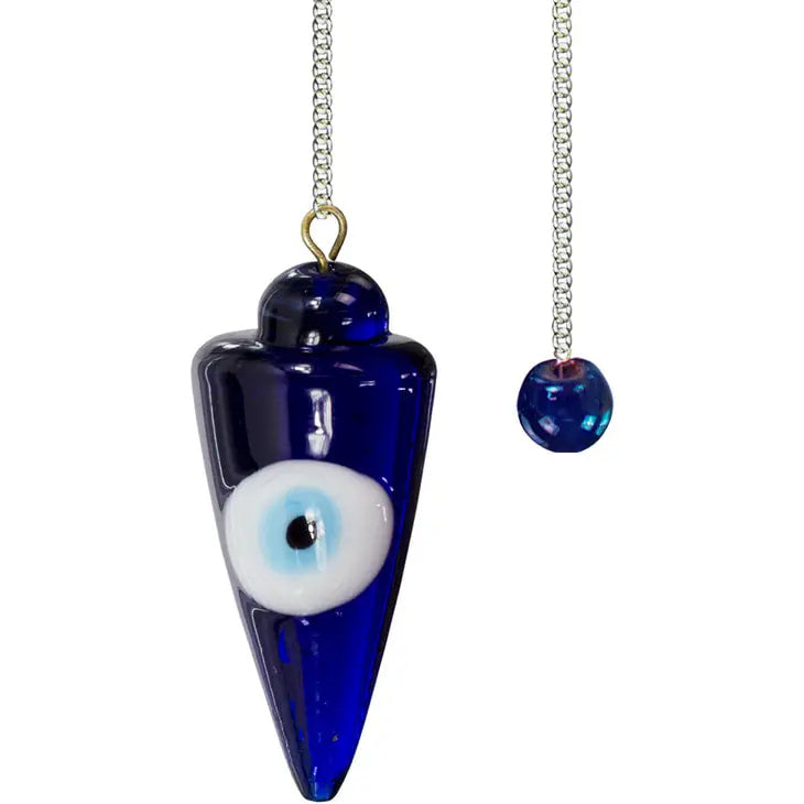 Blue evil eye necklace with a silver chain - Evil Eye Talisman Pendulum #J048