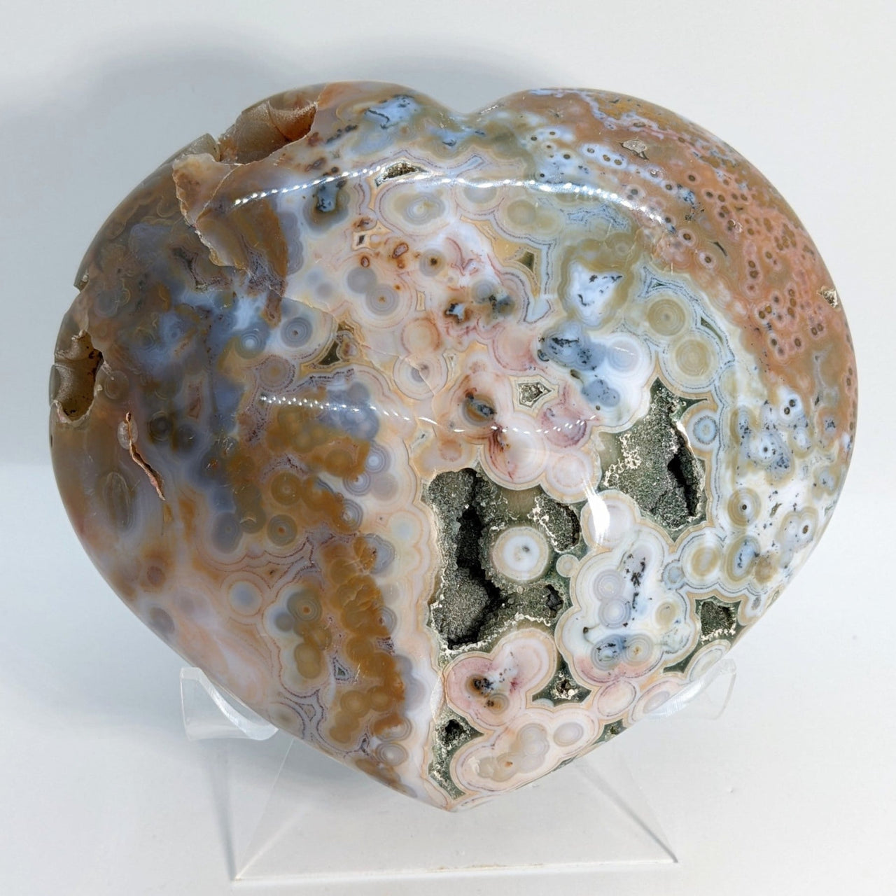 Ocean Jasper Marovato Heart with Stand: Multi-colored Marble Sphere (1613g) #SK8085