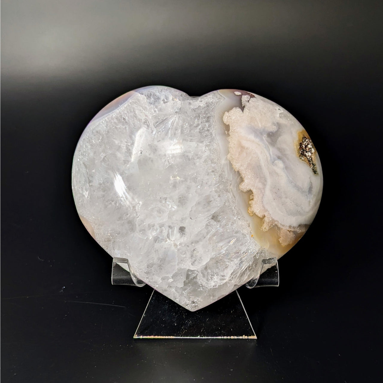 Large Flower Agate Heart with Quartz, Gold, and Silver Accents - Stunning Crystal #LV4168