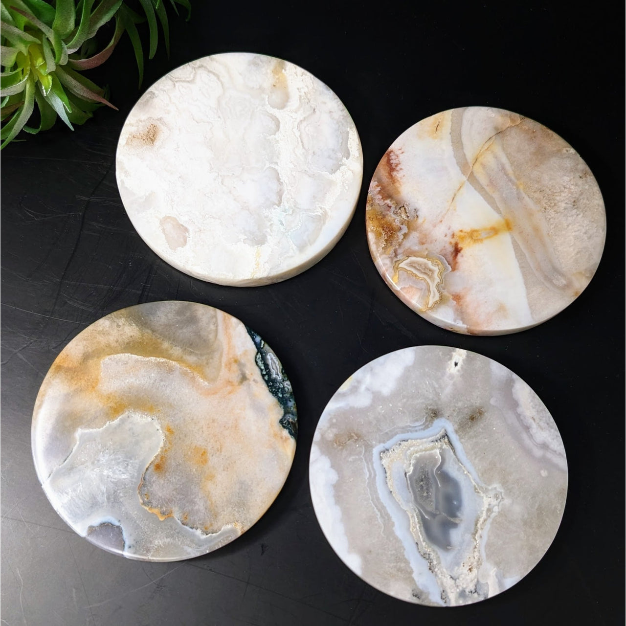 Flower Agate Marble Coasters Set of 3 on Black Background #LV4416 - Elegant Home Decor