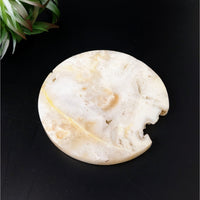 Thumbnail for Flower Agate 3.5’ Coaster Plate #LV4422 in white marble against a black background