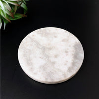 Thumbnail for Flower Agate 3.5’ Coaster Plate #LV4426 - elegant white marble coaster on black background