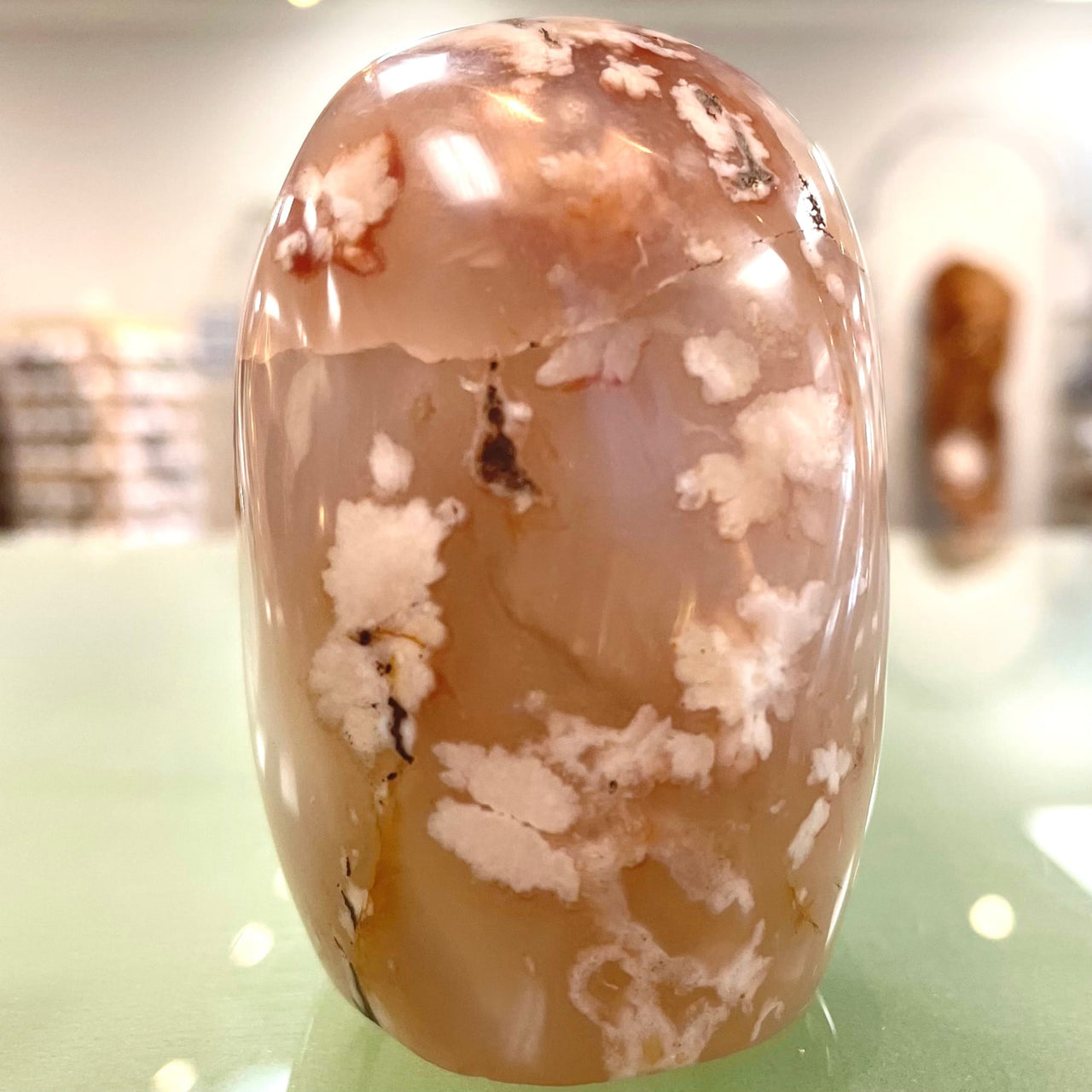 Flower Agate 3’ Freeform (279g) #SK3407 - Large Brown and White Egg on Green Table