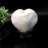 Thumbnail for Flower Agate 3’ Heart #LV4733 - Heart Shaped Rock on Black Surface