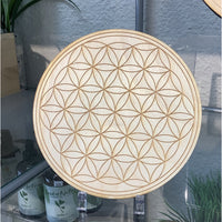 Thumbnail for Alder wood plate with intricate flower design - Flower of Life Etched Alder Wood Grid #K048