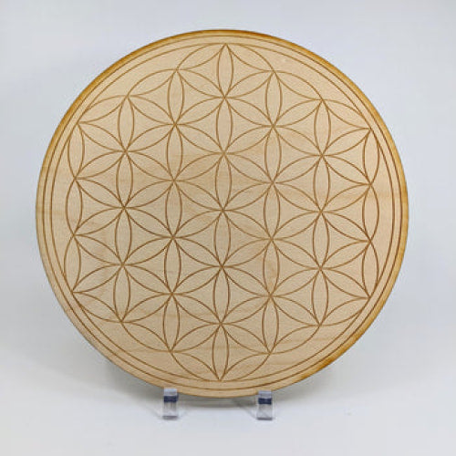 Flower of Life Etched Alder Wood Grid: Wooden Box with Floral Design #K048