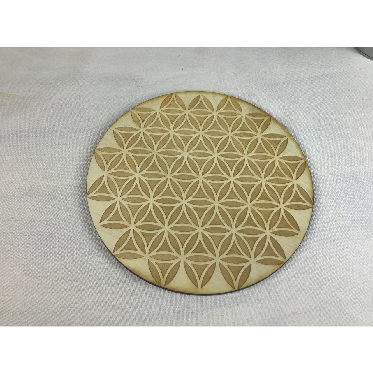 Flower of Life Inverted Etched Alder Wood Grid #K061 - Wooden Coaster with Flower Design