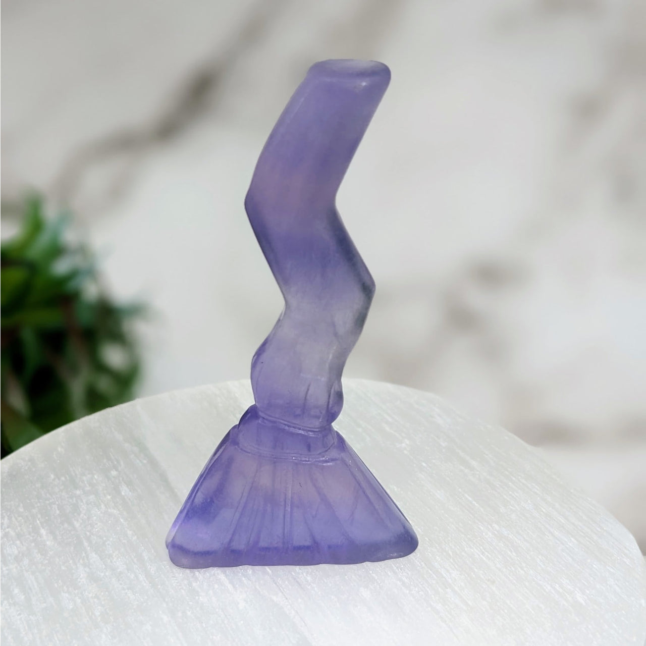 Purple Glass Sculpture ’Fluorite Witch’s Broom #LV4045’ on White Surface