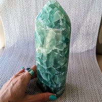 Thumbnail for Person holding large green quartzite from Fluorite 8.5’ Freeform #LV5431 collection