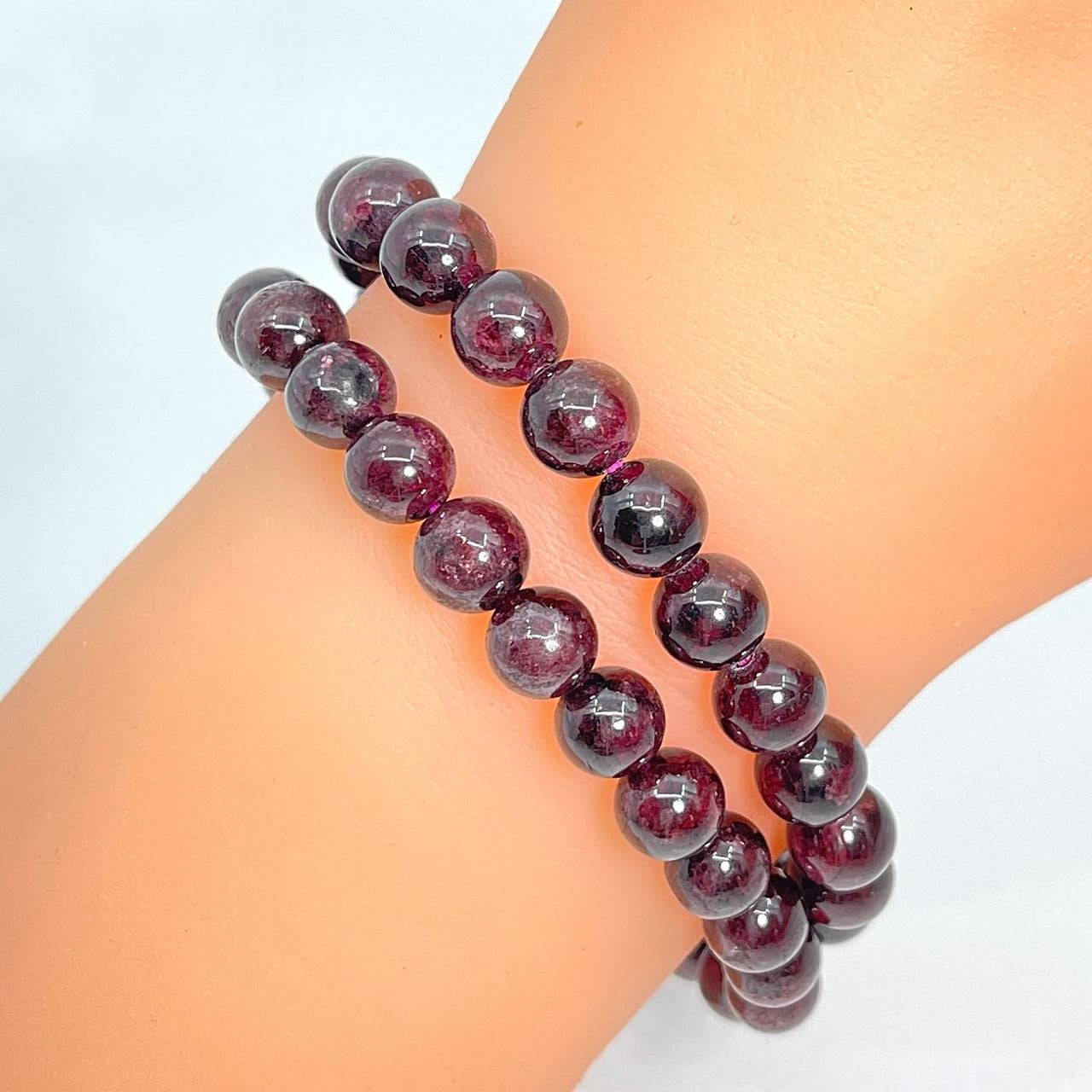 1 Garnet Polished 8 mm Bead Bracelet #SK6782 - $32