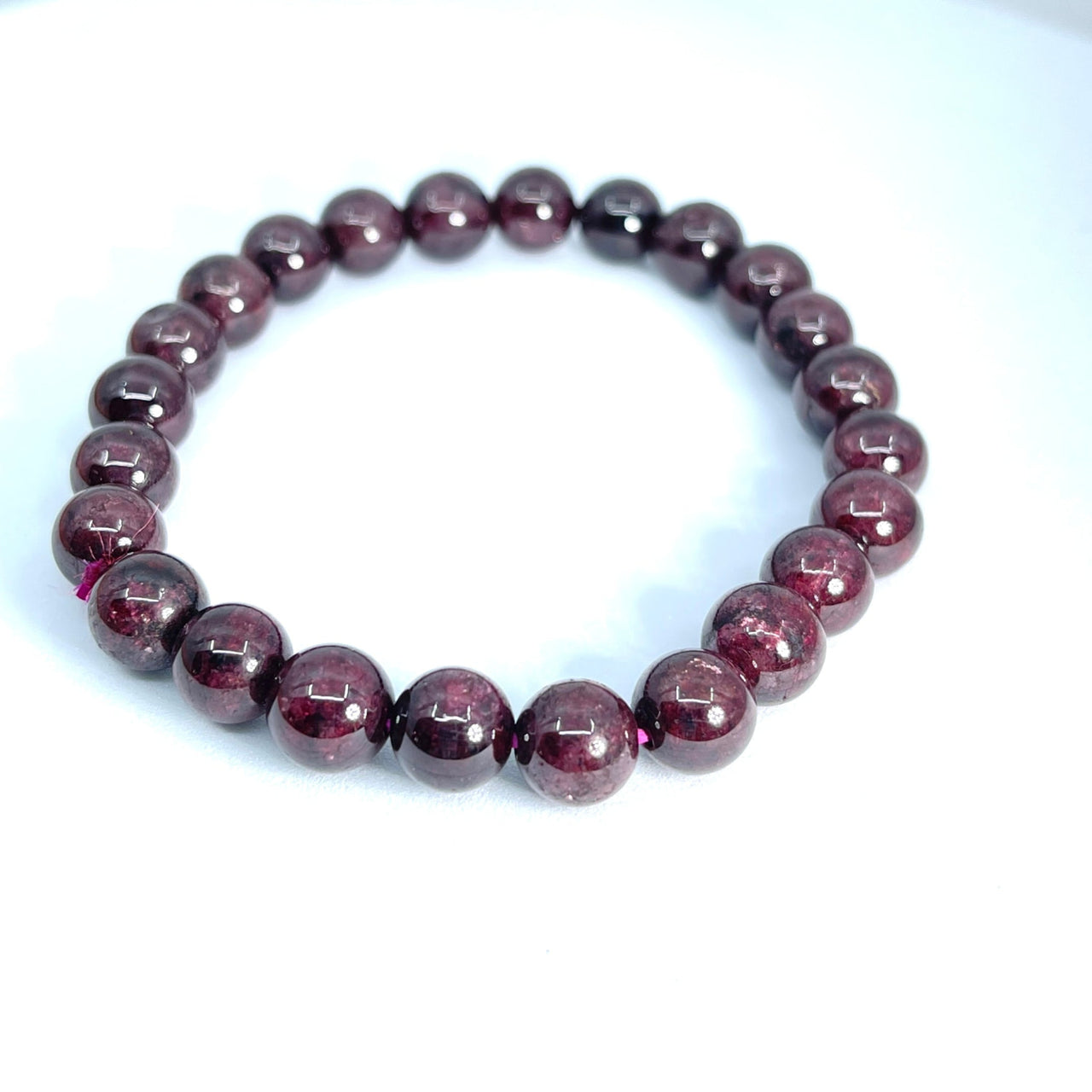 1 Garnet Polished 8 mm Bead Bracelet #SK6782 - $32