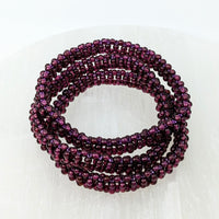 Thumbnail for Purple glass beads stack displayed in Garnet Beaded 7’ Woven Bracelet #LV2439