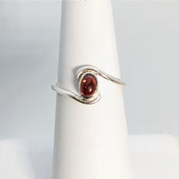 Thumbnail for Garnet Dainty Ring Oval Swoop Sterling Silver with Red Stone #SK7998