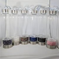 Thumbnail for Gem Elixir Water Bottle w/ Crystals #X003 - Set of four glass bottles with silver lids