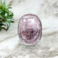 Thumbnail for Purple Lepidolite Palm Stone on Marble Table - Gem Lepidolite 2.3’ #LV4560