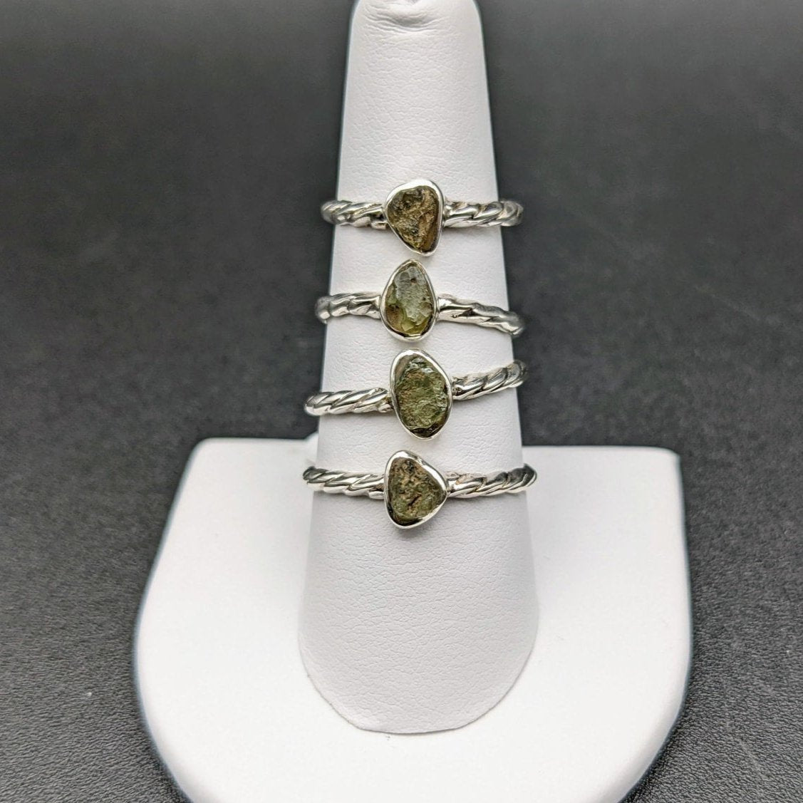 Genuine Moldavite Sterling Silver Twist Band Ring You Choose