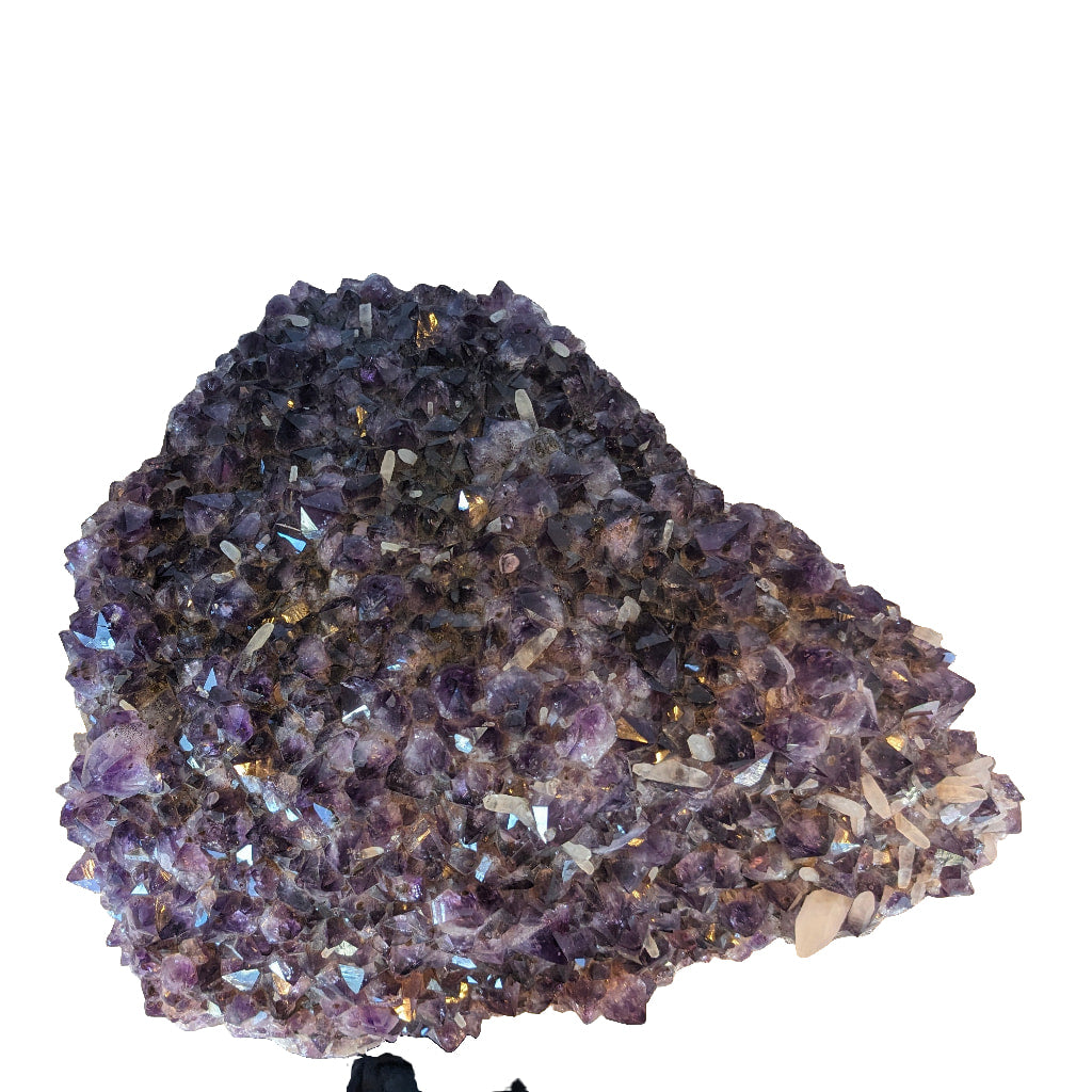 Amethite crystal cluster with purple and blue crystals in Giant Amethyst Calcite Geode #LV4775