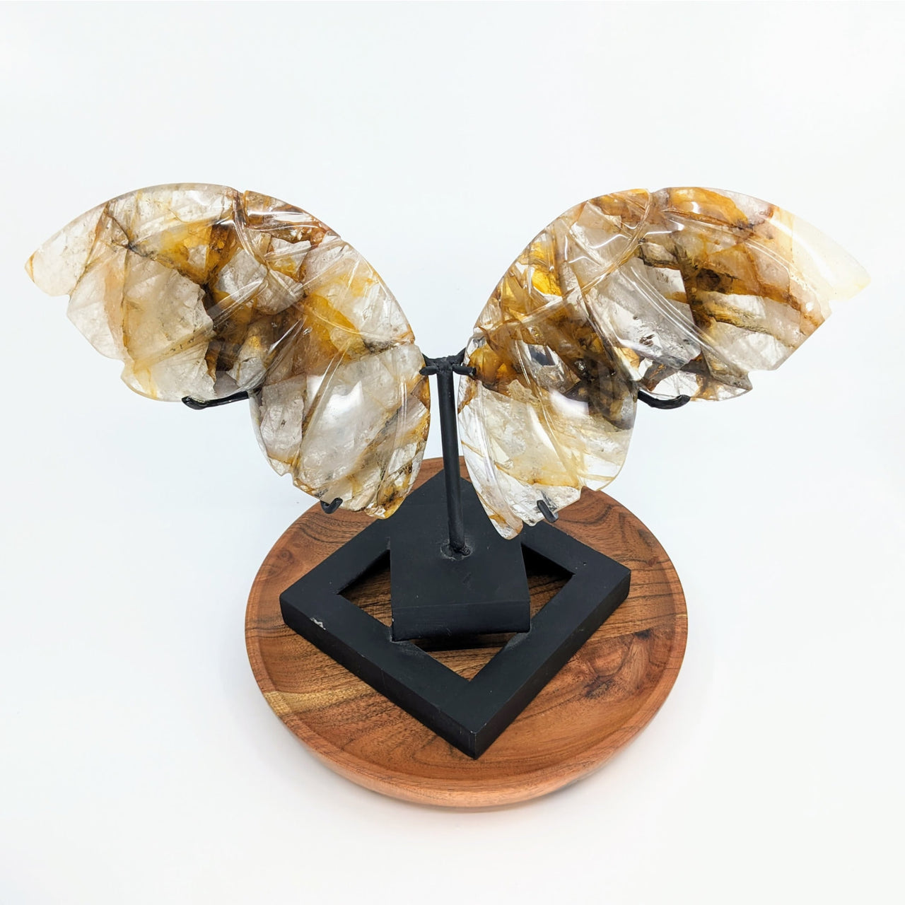 Gold Hematoid Quartz sculpture of butterfly wings with stand #C140