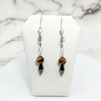 Thumbnail for Gold Tiger’s Eye Drop Bead Earrings with Hematite - #SK9507 in Sterling Silver