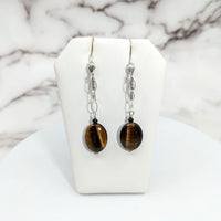 Thumbnail for Gold Tiger’s Eye Drop Earrings with Faceted Black Tourmaline in Sterling Silver #SK9506