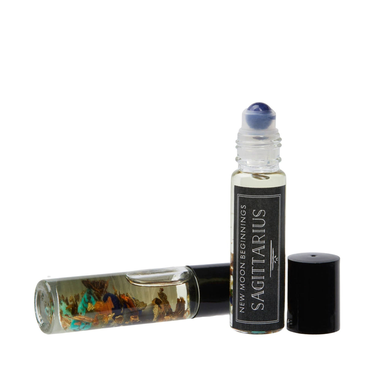 Good Luck Intention Roll-on Perfume with Organic Jojoba Oil in Black and White Capped Bottles