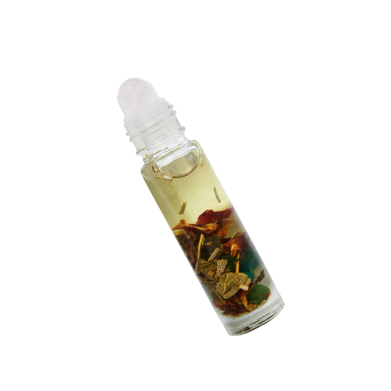 Bottle of Good Luck Intention Roll on perfume infused with organic jojoba oil on white background