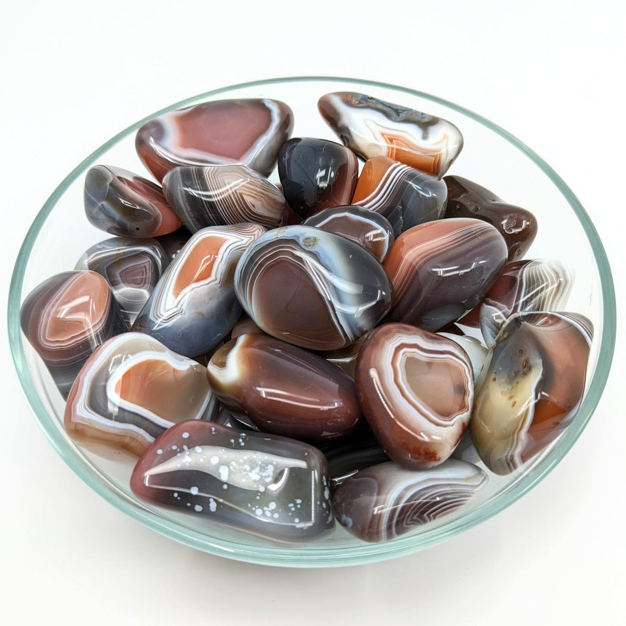 Bowl of colorful tumbled stones - Gorgonzola Agate XL Tumbled Stone (1.1-2.1’) #LV1271