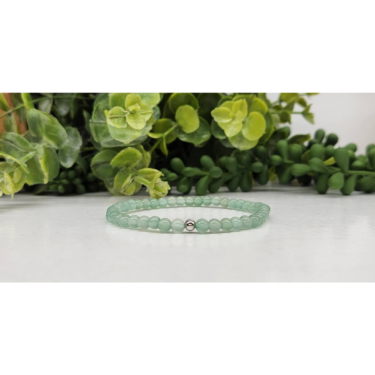 Green Aventurine Bracelet: 4MM, 7.5’, with Silver and Small Beads #LV5332