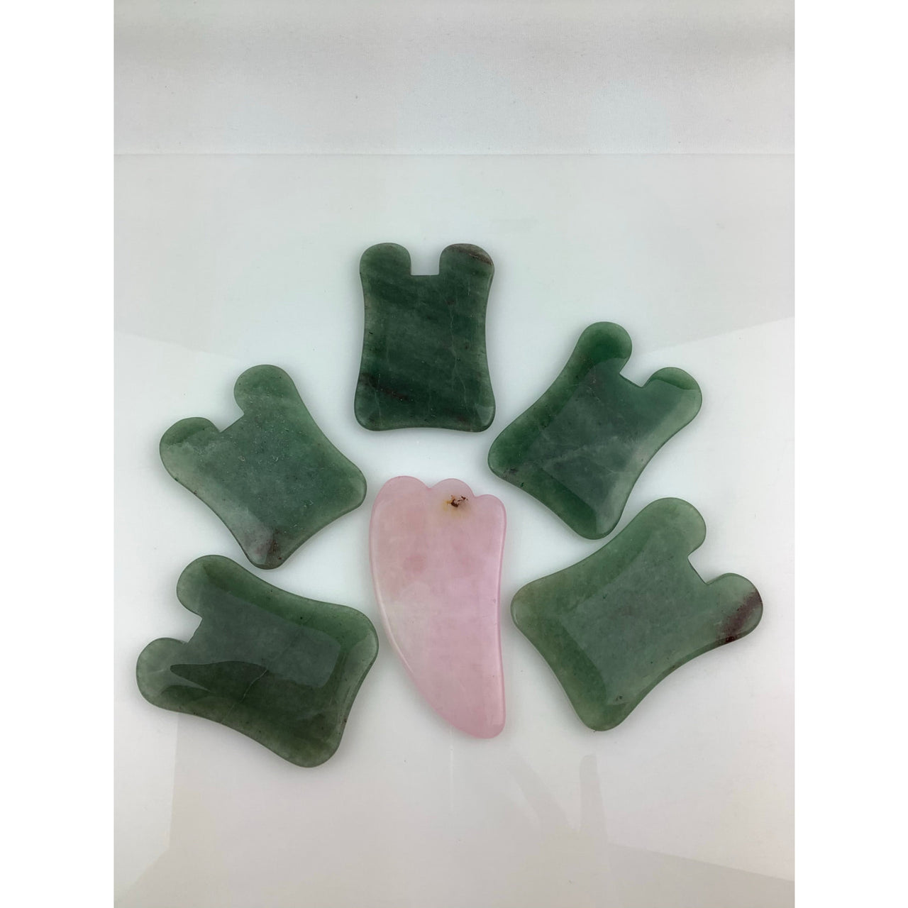 Pink and green sea glass heart with Green Aventurine or Rose Quartz Gua Sha massage stones